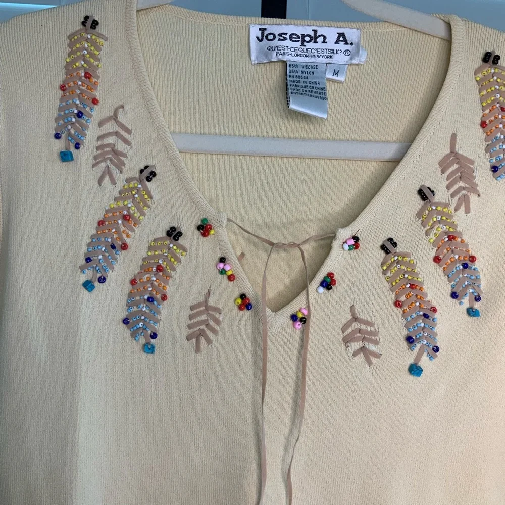 Joseph A. Sweater Pullover Tan Feather design M Southwestern - Picture 2 of 5